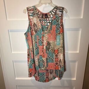 New Directions Western Colorful Patchwork Tank Top